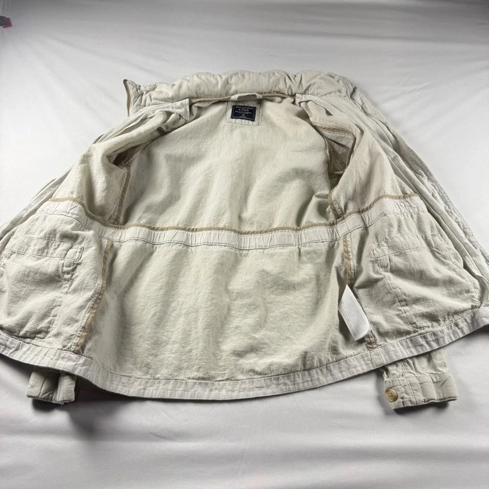 Abercrombie &‎ Fitch Womens XS Beige Utility Jacket Full Zip Drawstring Waist
